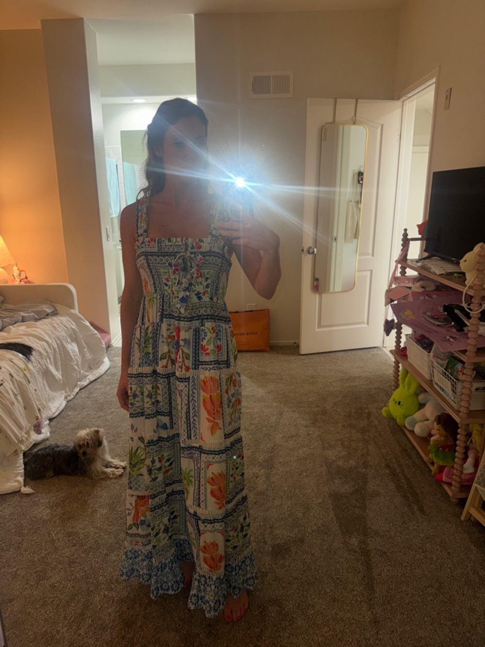FARM Rio Floral Patchwork Maxi Sundress - Blue & White with Multicolor size S